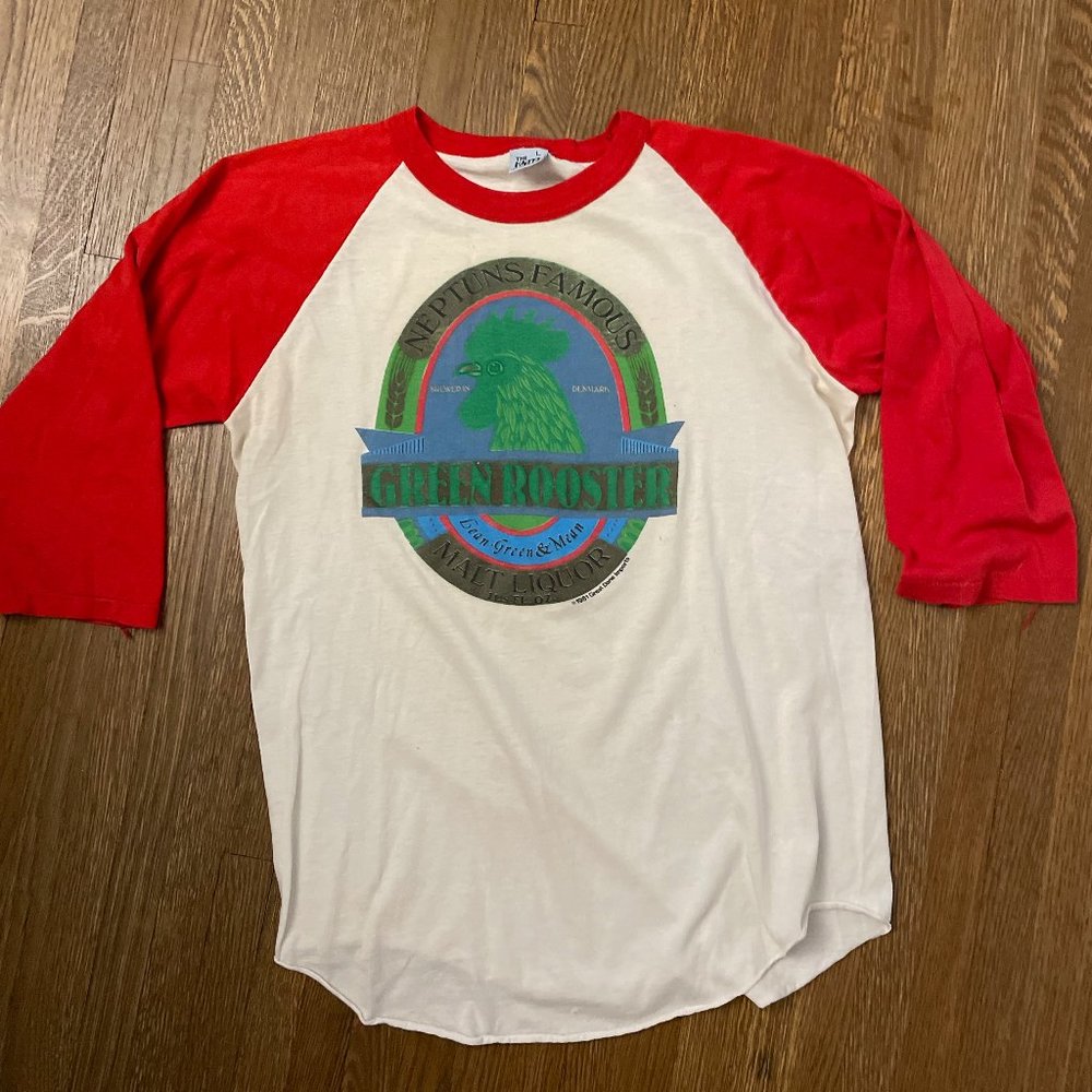 Green Rooster Vintage Baseball Tee
